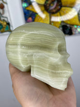 Load image into Gallery viewer, Banded Green Calcite Skull
