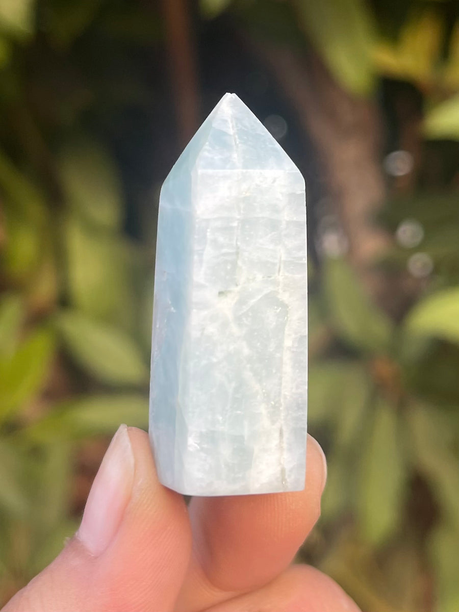 Aquamarine Obelisk Tower Point (CHIPPED) #E – Angelite Crystals