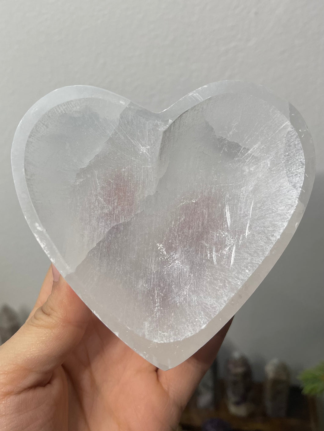 Satin Spar Selenite Heart Bowl 4”