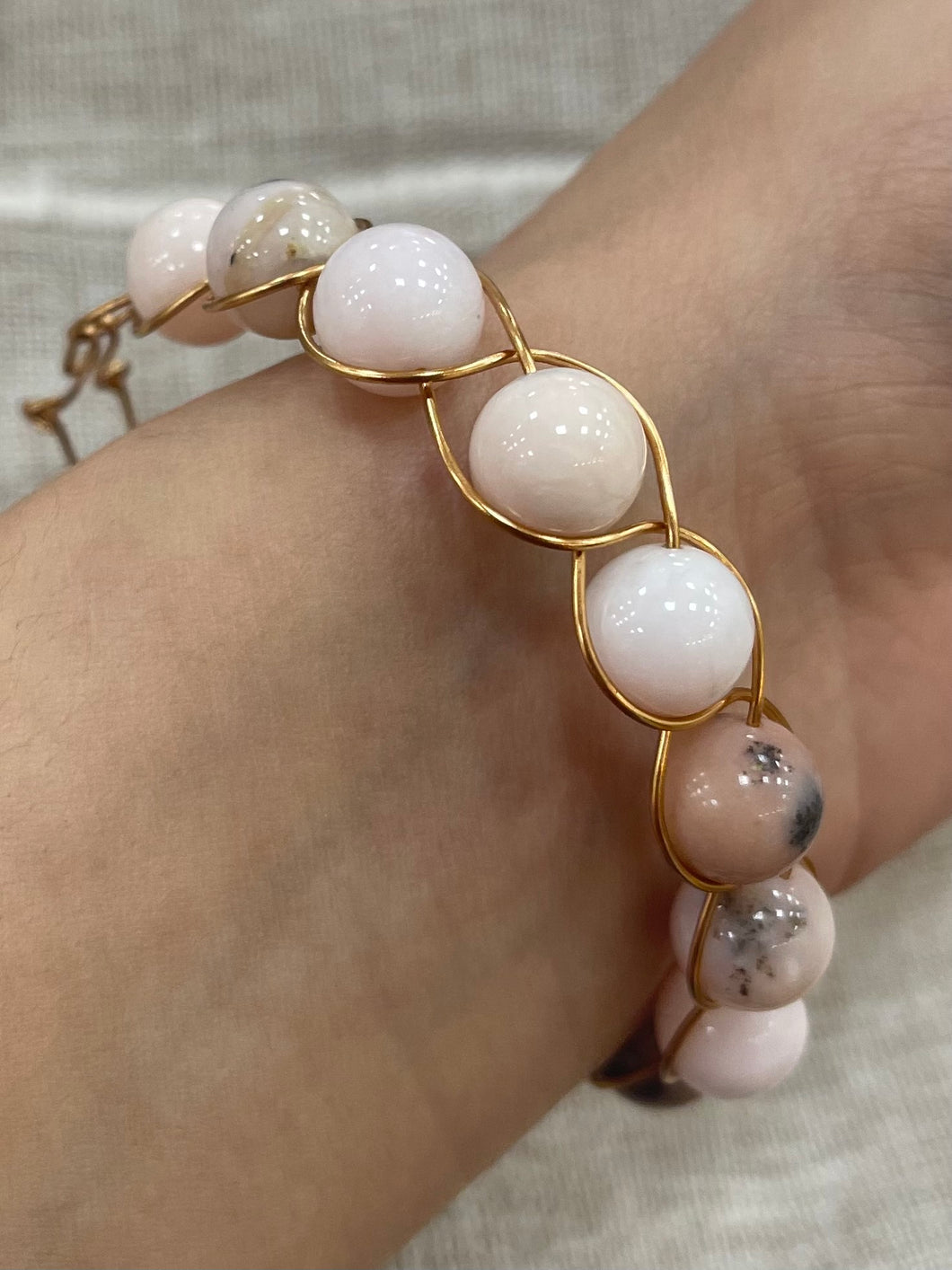 Pink Opal 10mm Wire-Wrapped Bracelet